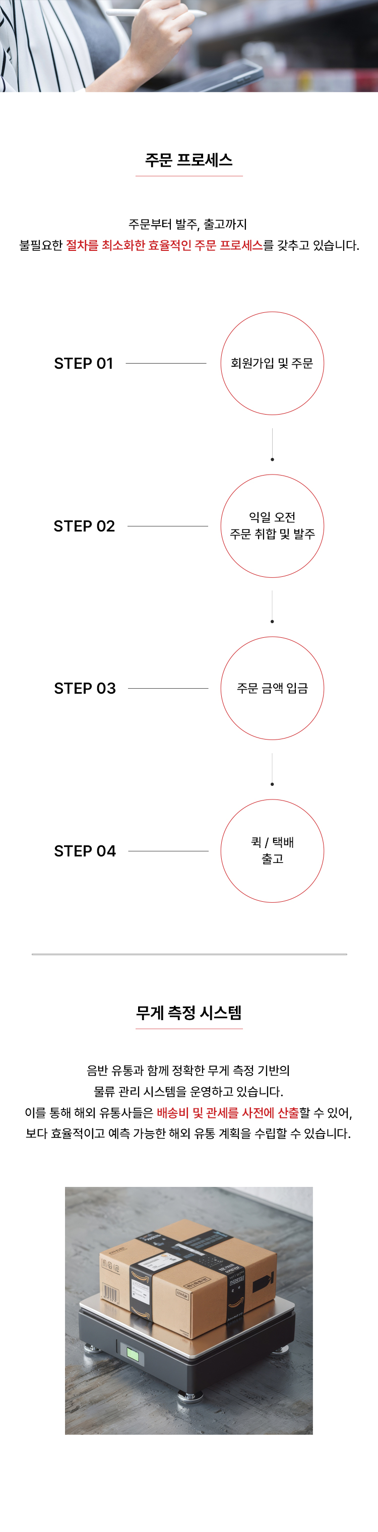 주문 프로세스 + 무게 안내